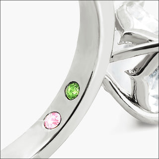 Platinum over Sterling Square White Topaz Hidden Messages Birthstone Ring
