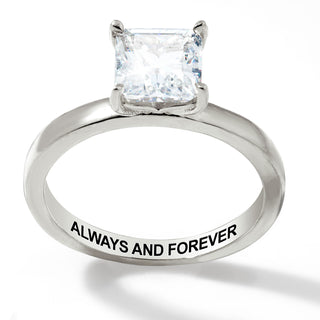 Platinum over Sterling Square White Topaz Hidden Messages Birthstone Ring