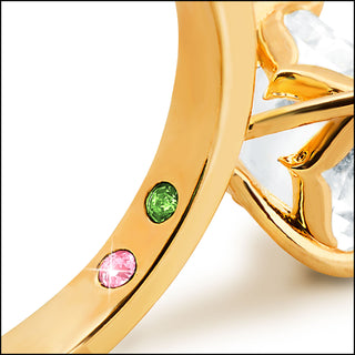 Gold over Sterling Square White Topaz Hidden Messages Birthstone Ring