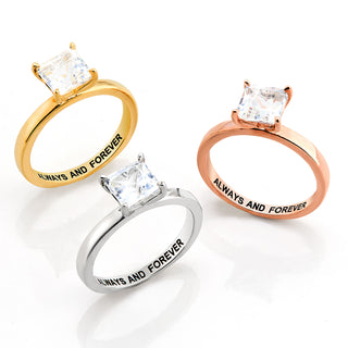Gold over Sterling Square White Topaz Hidden Messages Birthstone Ring