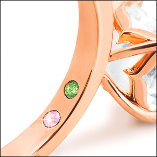 Rose Gold over Sterling Square White Topaz Hidden Messages Birthstone Ring
