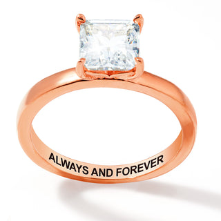Rose Gold over Sterling Square White Topaz Hidden Messages Birthstone Ring