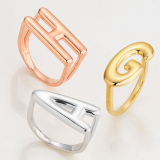 Silver Plated Bold Balloon Letter Horizontal Initial Ring