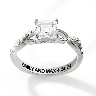 Platinum over Sterling Square White Topaz Twist Engagement Ring