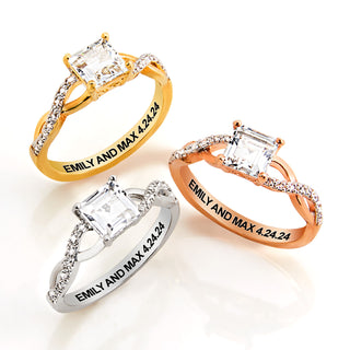 Rose Gold over Sterling Square White Topaz Twist Engagement Ring