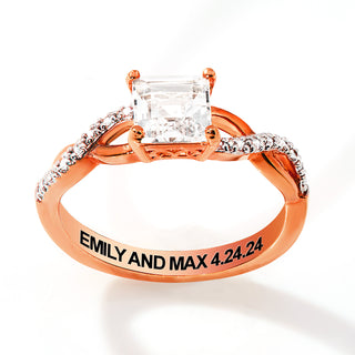 Rose Gold over Sterling Square White Topaz Twist Engagement Ring