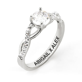 Platinum over Sterling Round White Topaz Twist Engagement Ring