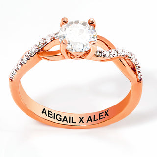 Rose Gold over Sterling Round White Topaz Twist Engagement Ring