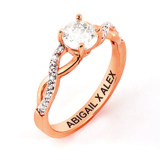 Rose Gold over Sterling Round White Topaz Twist Engagement Ring