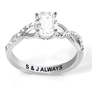 Platinum over Sterling Oval White Topaz Twist Engagement Ring