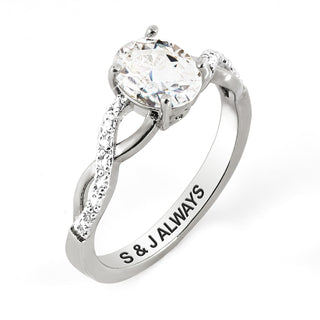 Platinum over Sterling Oval White Topaz Twist Engagement Ring