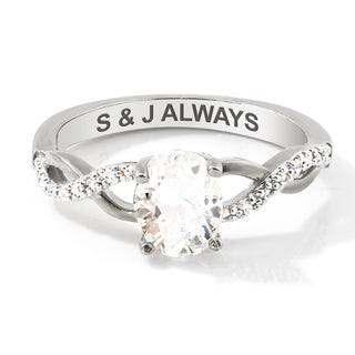 Platinum over Sterling Oval White Topaz Twist Engagement Ring