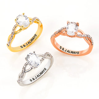 Rose Gold over Sterling Oval White Topaz Twist Engagement Ring