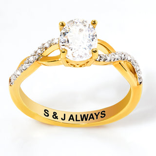 Gold over Sterling Oval White Topaz Twist Engagement Ring
