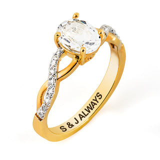 Gold over Sterling Oval White Topaz Twist Engagement Ring