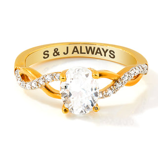 Gold over Sterling Oval White Topaz Twist Engagement Ring