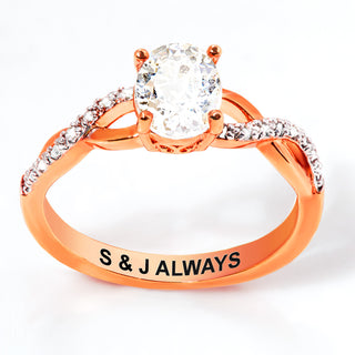 Rose Gold over Sterling Oval White Topaz Twist Engagement Ring