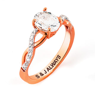 Rose Gold over Sterling Oval White Topaz Twist Engagement Ring