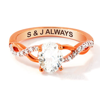 Rose Gold over Sterling Oval White Topaz Twist Engagement Ring