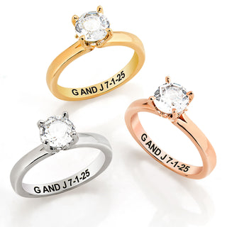 Rose Gold over Sterling Hidden Halo Brillant White Topaz Engraved Engagement Ring