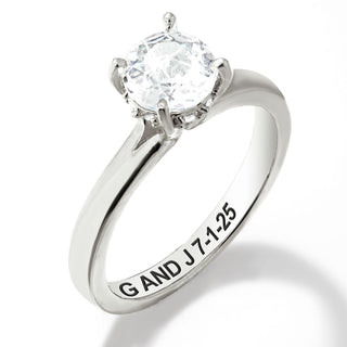 Platinum over Sterling Hidden Halo Brillant White Topaz Engraved Engagement Ring