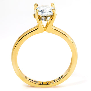 Gold over Sterling Hidden Halo Brillant White Topaz Engraved Engagement Ring