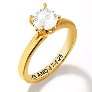 Gold over Sterling Hidden Halo Brillant White Topaz Engraved Engagement Ring