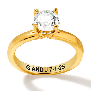 Gold over Sterling Hidden Halo Brillant White Topaz Engraved Engagement Ring
