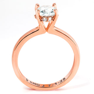 Rose Gold over Sterling Hidden Halo Brillant White Topaz Engraved Engagement Ring