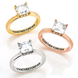 Platinum over Sterling Square Hidden Halo White Topaz Engagement Ring