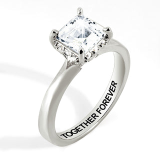 Platinum over Sterling Square Hidden Halo White Topaz Engagement Ring