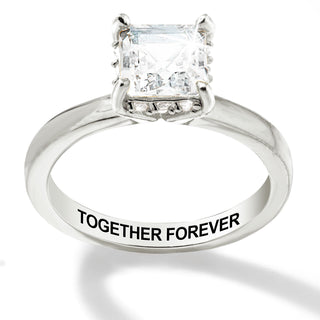 Platinum over Sterling Square Hidden Halo White Topaz Engagement Ring