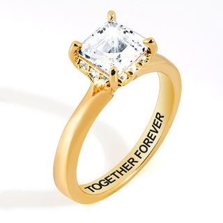 Gold over Sterling Square Hidden Halo White Topaz Engagement Ring