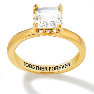 Gold over Sterling Square Hidden Halo White Topaz Engagement Ring