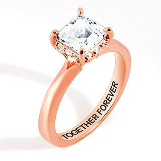 Rose Gold over Sterling Square Hidden Halo White Topaz Engagement Ring