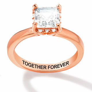 Rose Gold over Sterling Square Hidden Halo White Topaz Engagement Ring