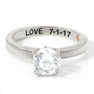 Platinum over Sterling Round Hidden Halo White Topaz Hidden Birthstone Engagement Ring