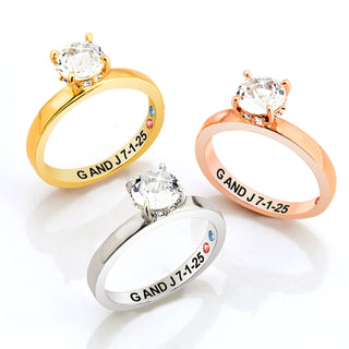 Rose Gold over Sterling Round Hidden Halo White Topaz Hidden Birthstone Engagement Ring