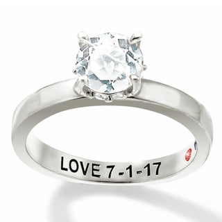 Platinum over Sterling Round Hidden Halo White Topaz Hidden Birthstone Engagement Ring