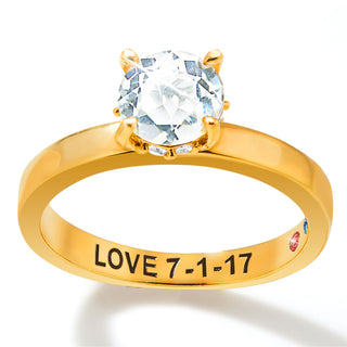 Gold over Sterling Round Hidden Halo White Topaz Hidden Birthstone Engagement Ring