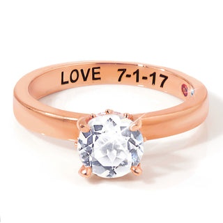 Rose Gold over Sterling Round Hidden Halo White Topaz Hidden Birthstone Engagement Ring
