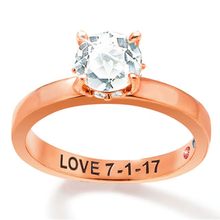 Rose Gold over Sterling Round Hidden Halo White Topaz Hidden Birthstone Engagement Ring