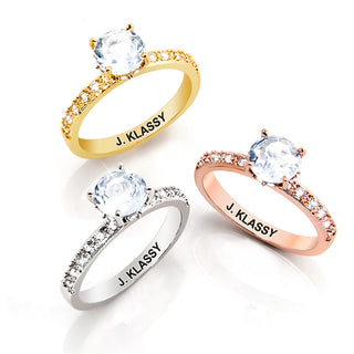 Gold over Sterling Round White Topaz Pave Band Engagement Ring
