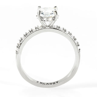 Platinum over Sterling Round White Topaz Pave Band Engagement Ring