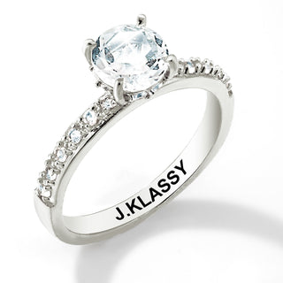 Platinum over Sterling Round White Topaz Pave Band Engagement Ring
