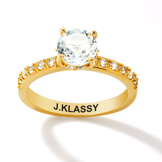 Gold over Sterling Round White Topaz Pave Band Engagement Ring