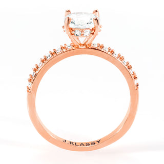 Rose Gold over Sterling Round White Topaz Pave Band Engagement Ring
