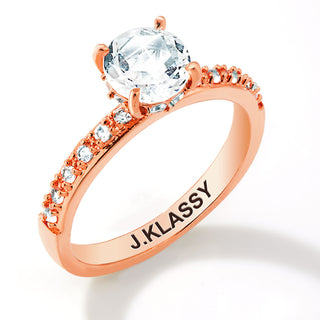 Rose Gold over Sterling Round White Topaz Pave Band Engagement Ring