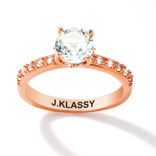 Rose Gold over Sterling Round White Topaz Pave Band Engagement Ring