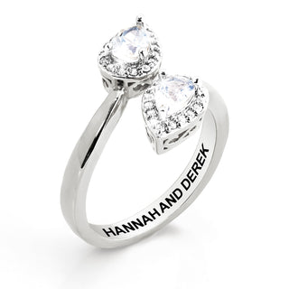 Platinum over Sterling Halo Pear White Topaz Engraved Bypass Ring
